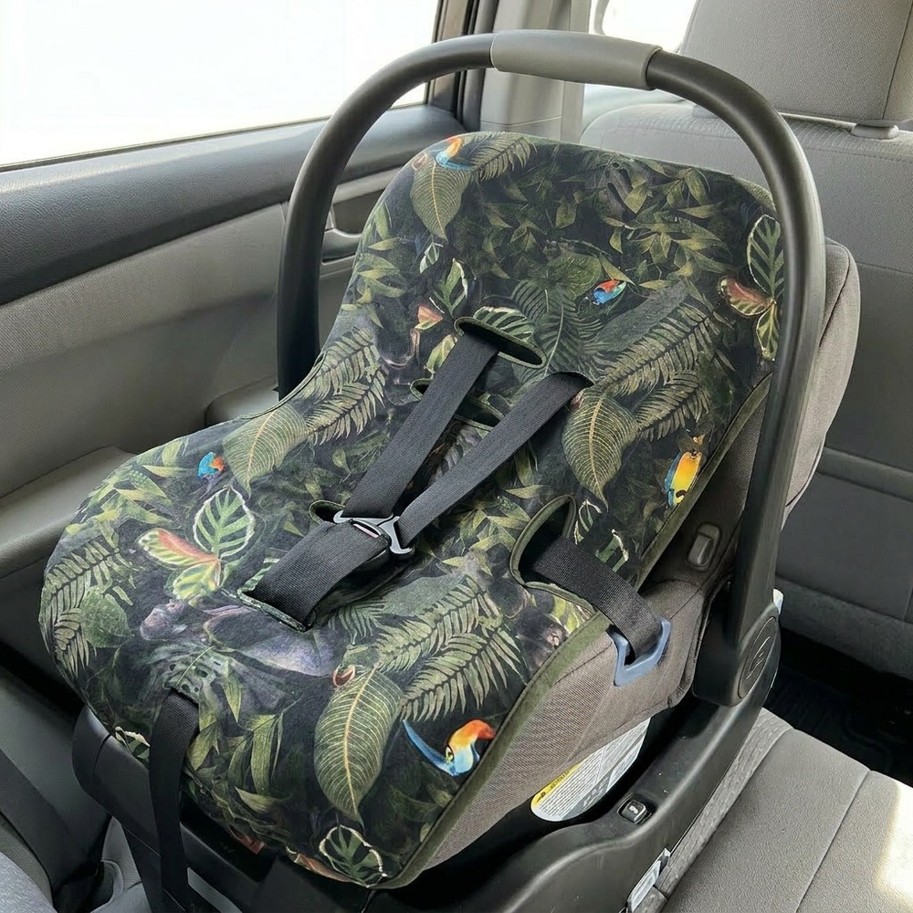 (2) Baby Car Seat Covers (2)- Tropical Leaf Print (Green)  seat not included.